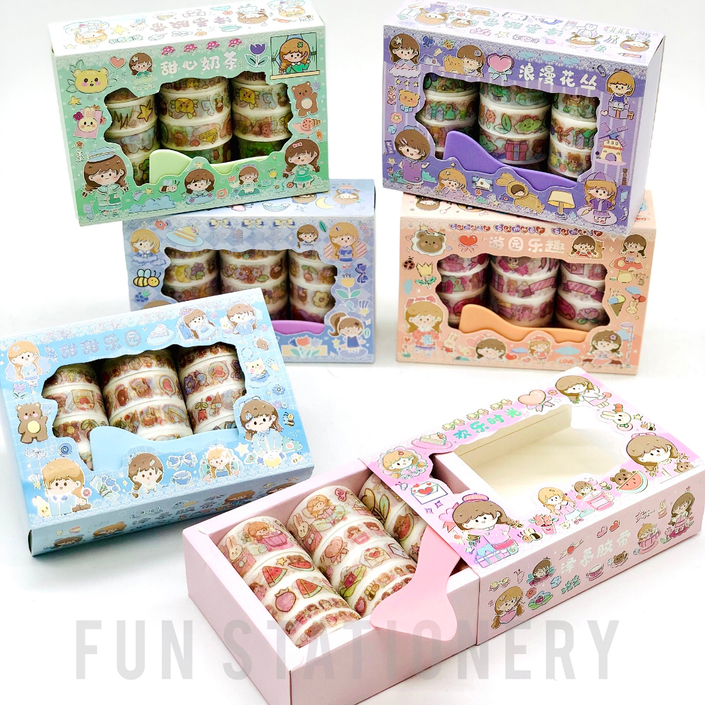 (15 ROLL) WASHI TAPE MOMO SZ-77 + SPATULA / ISOLASI STICKER LUCU