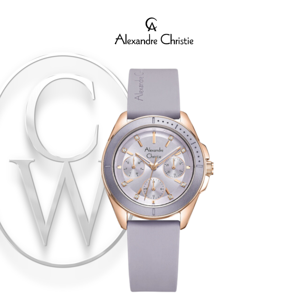 Jam Tangan Wanita Alexandre Christie AC 2A68 BFRRGPU Karet Sporty Multifungsi Casual Semi Formal bua