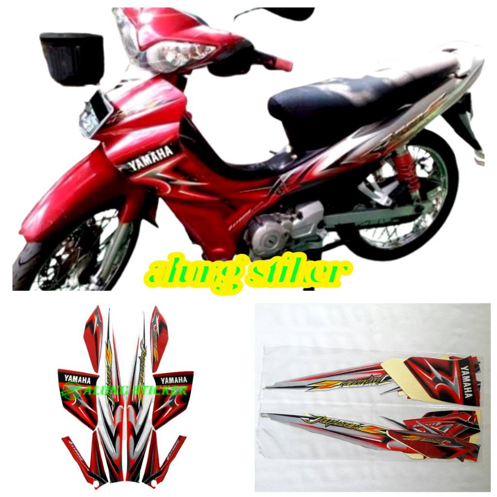STIKER STRIPING LIS LES BODY MOTOR YAMAHA JUPITER Z TAHUN 2006 STD WARNA MERAH-SILVER 1SET STANDAR