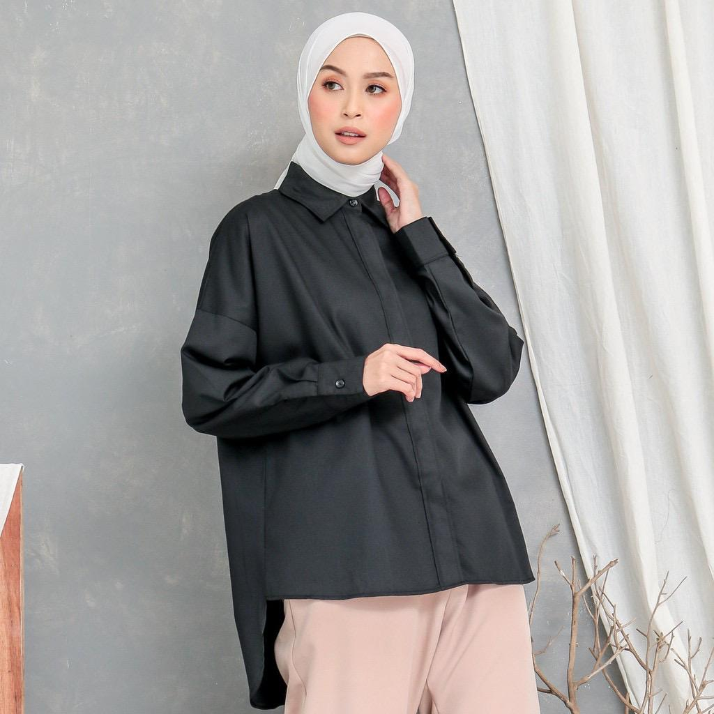 MOLIVE Atasan Baju Wanita Kemeja Letty Shirt Hide Button Basic Oversize Pattern M-03 LD109 - LD120
