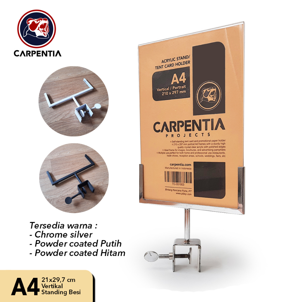 

CARPENTIA DISPLAY POP AKRILIK UKURAN A4 / ACRYLIC DISKON BROSUR PENJEPIT LABEL HARGA - JEPIT PUTAR