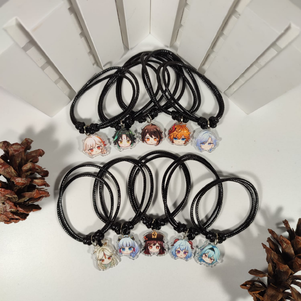 Genshin Impact Bracelet - Gelang Hitam Anime Game Gantungan Akrilik Kazuha Ayaka Tartaglia