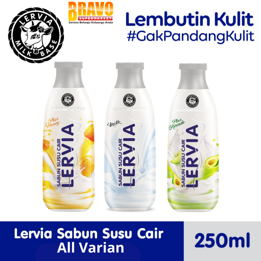 Bravo Bojonegoro - Lervia Sabun Susu Cair Plus Milk , Honey & Avocado 250ML Botol