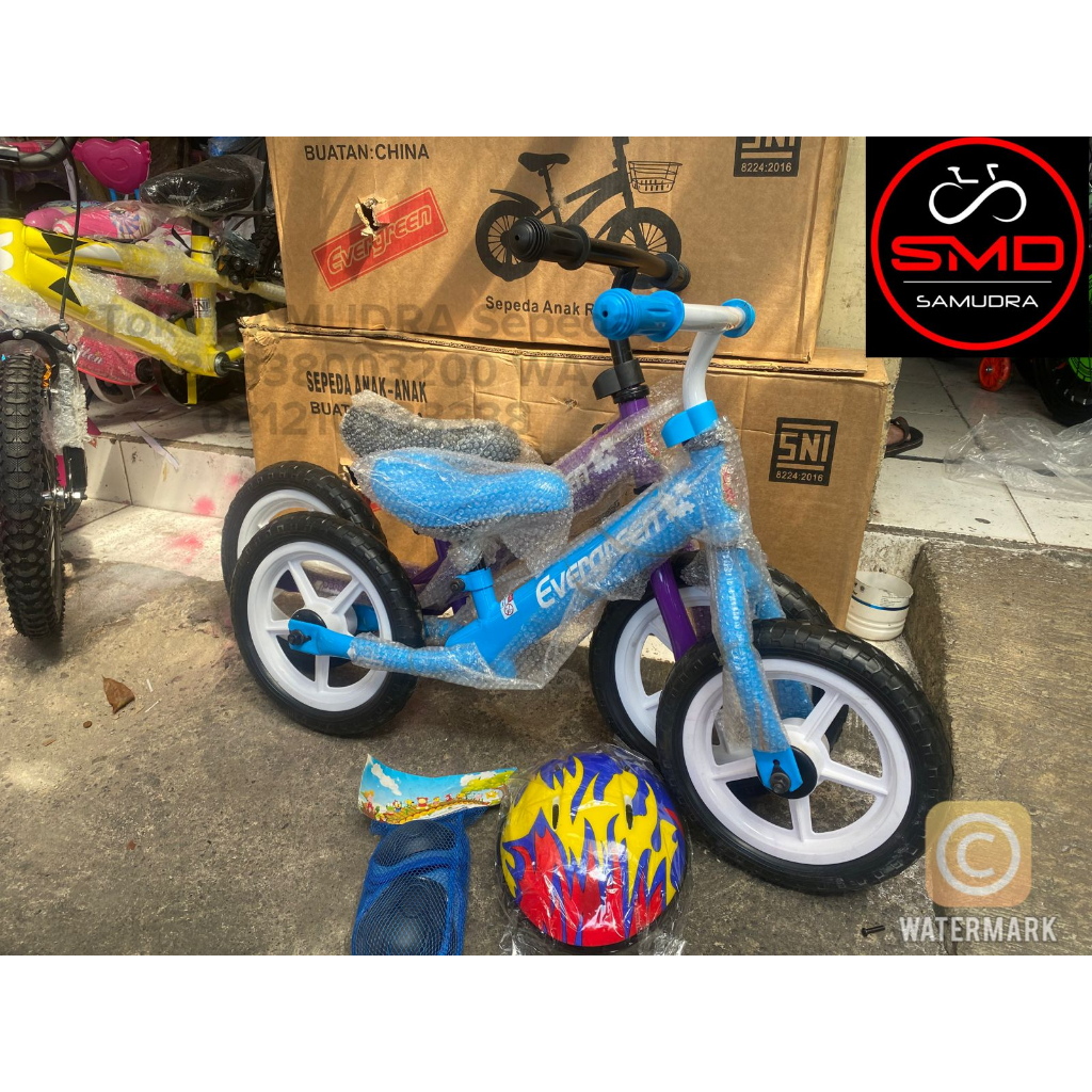 Sepeda Anak Push Balance Bike Evergreen Ban Eva Helm Dekker Murah BDG
