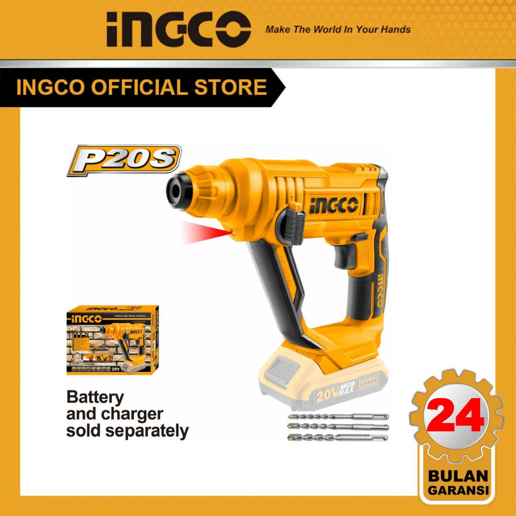(INGCO) - MESIN ROTARY HAMMER CORDLESS 20V INGCO /  MESIN BOR BETON / MESIN BOR BOBOK TEMBOK CRHLI16