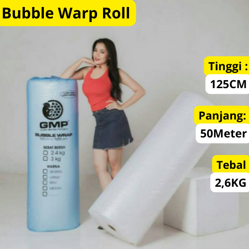 

BUBBLE WRAP MURAH WARNA PUTIH GMP Biru 125CM x 50M Berat 2,6kg