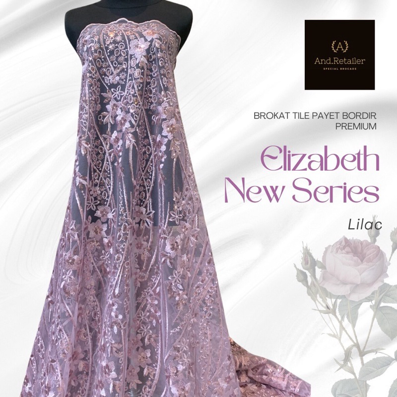 Bahan Kebaya Mewah Kain Brokat Tile Payet Elizabeth Warna Lilac