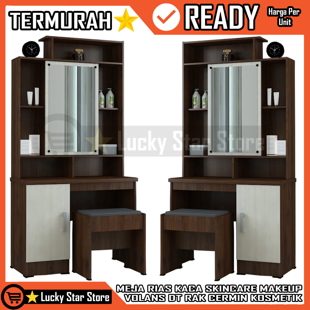 [Kargo] MEJA RIAS VOLANS DT RAK PENYIMPANAN MAKEUP MINIMALIS MAKE UP KOSMETIK KACA CERMIN PETAK SEGI