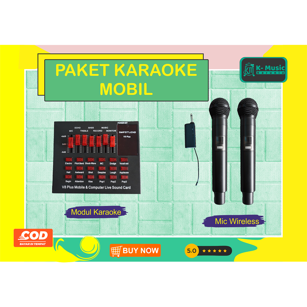 Audio karaoke mobil paket  modul  mic wireless sistem charger tanpa ribet