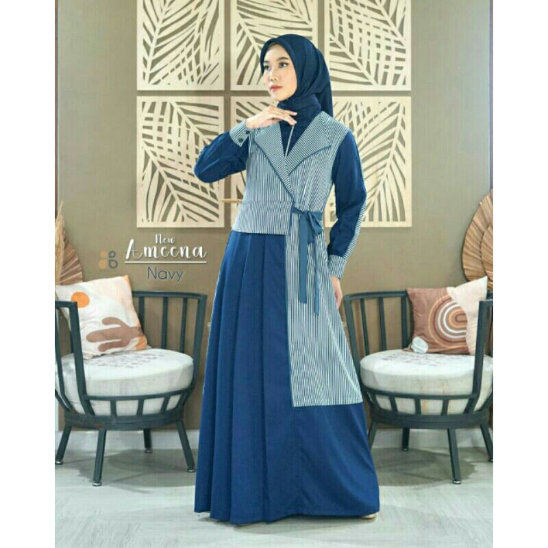 BAJU GAMIS AMEENA NAVY BY NUBUA