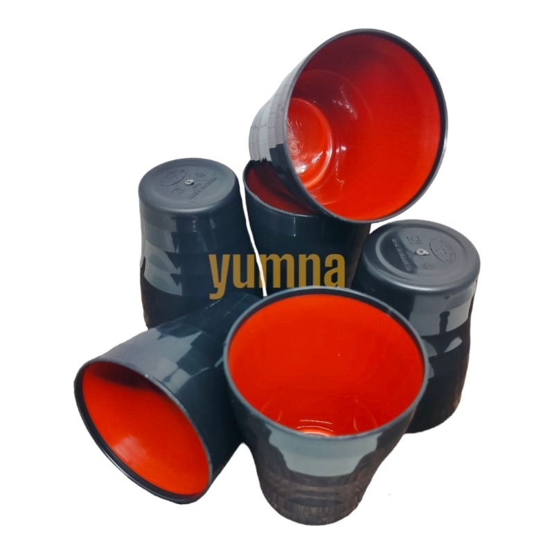 GELAS RAMEN PLASTIK  1 LUSIN GELAS MINUM PLASTIK GELAS PLASTIK CANGKIR MUG PLASTIK HITAM MERAH
