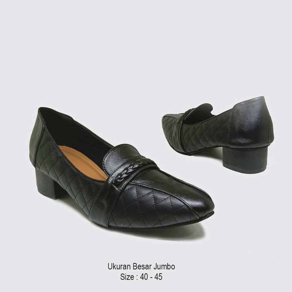 Sepatu Formal Pantofel wanita ibu guru hak rendah big size 40-41-42-43-44-45 ,Hitam