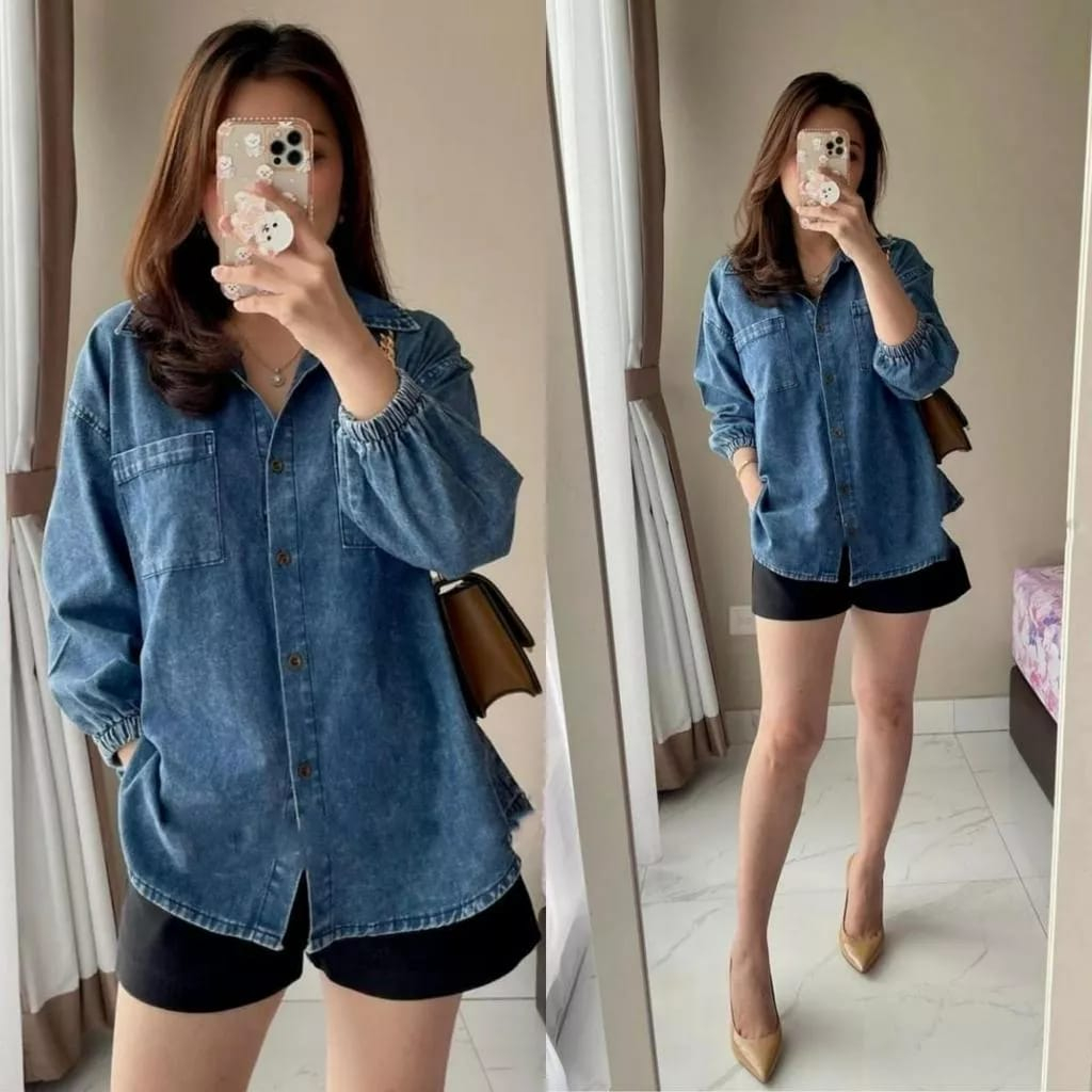 COD-Kemeja Denim Wanita Viral - KEMEJA DENIM JEANS WANITA