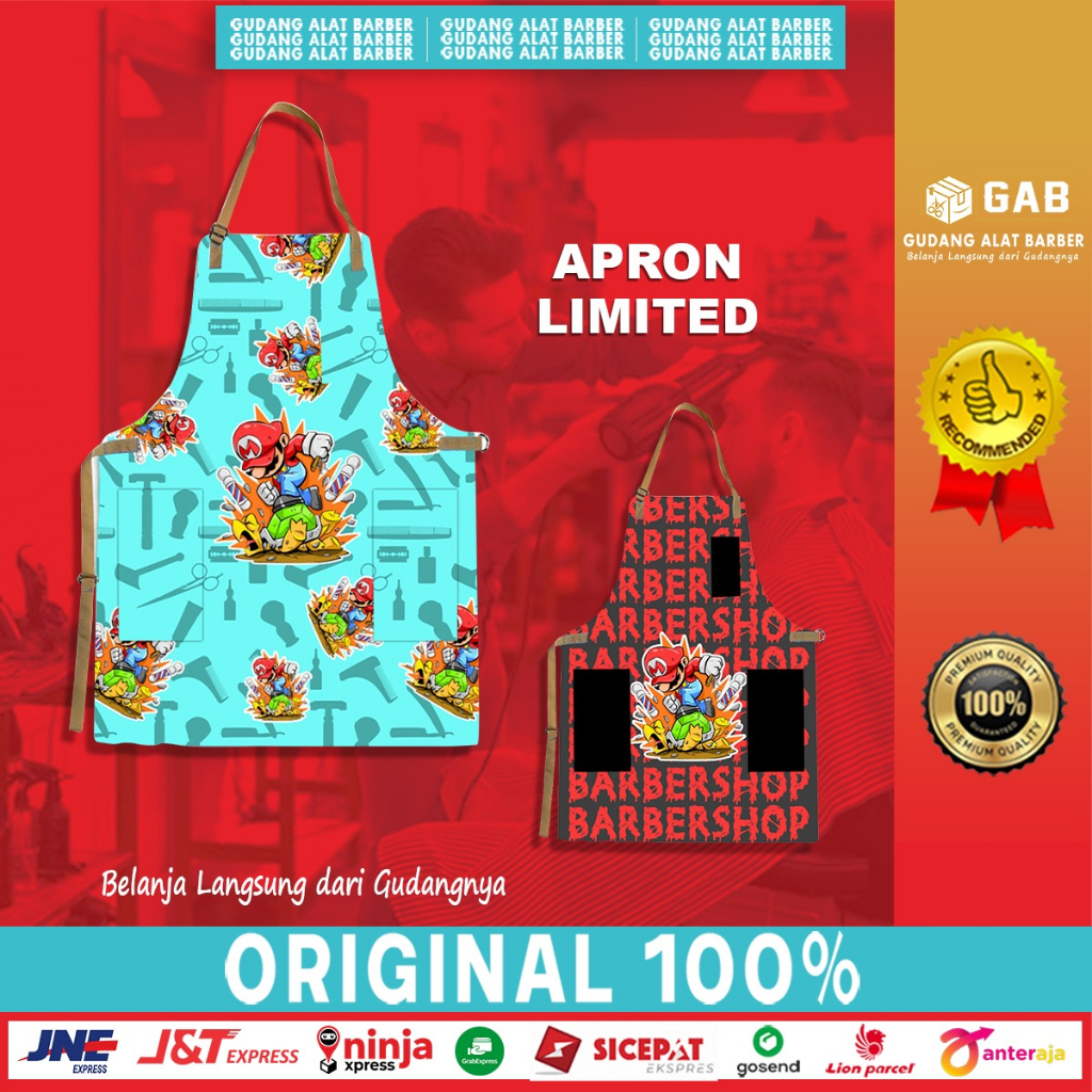 Apron/Celemek Custom Mario Barbershop