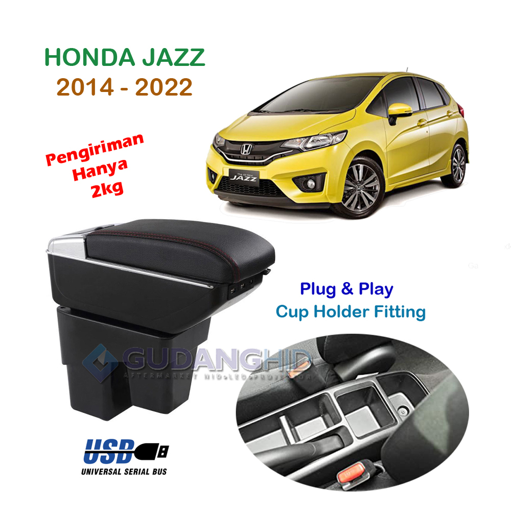 Armrest Mobil Honda Jazz 7 USB Port Charger + LED Jazz GK5 2015 - 2022