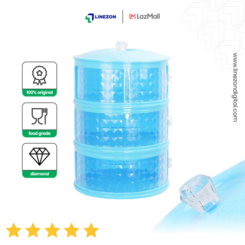 tudung saji 3 susun diamond biru / wadah saji susun / rak makan susun /tudung saji rak susun 3 susun