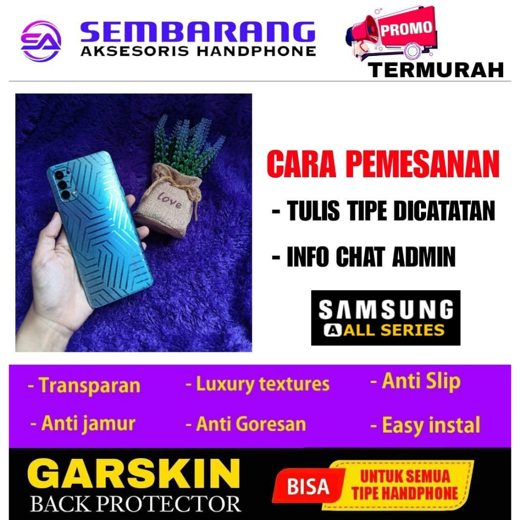 New Garskin back Protector | Anti Gores Hydrogel belakang | Anti Jamur | Samsung A Series A02Core|A23|A33|A53|A73|A03|A03S|A12|A13|A22 4G|5G|A32 4G|A31 5G| A52|A52s 5G|A01 CORE|A02|A02s|A20|A20s|A30|A30s|A50|A50s|A70| A70s|A11|A2 |A31|A51|A71|A6+|A8+