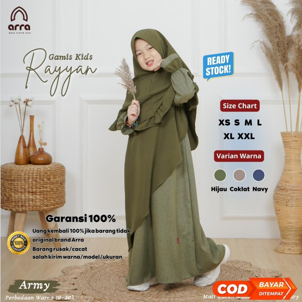 Arra Rayyan Gamis Anak Perempuan Umur 2 - 12 Tahun Bahan Katun Madina Mix Luxury Zara Size S M L XL 