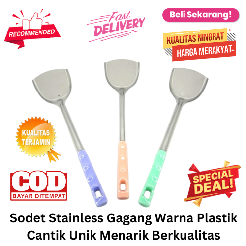 [BISA COD] PROMO Sodet Stainless Gagang Warna Plastik Cantik Unik Menarik Berkualitas Sodet Masak So