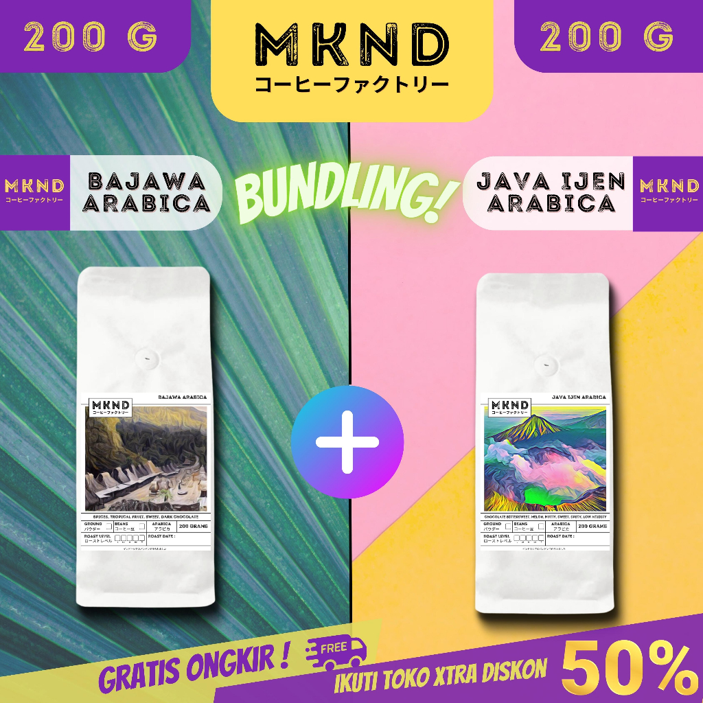 

MKND® BUNDLING HEMAT 2X200 KOPI ARABIKA FLORES BAJAWA GRADE 1 SINGLE ORIGIN + KOPI ARABIKA JAVA IJEN BLUE MOUNTAIN NATURAL GRADE 1 PROMO DISCON | BIJI BUBUK | SINGLE ORIGIN | PREMIUM COFFE | ROASTED BEANS | MANUAL BREW | COFFE ROASTERY