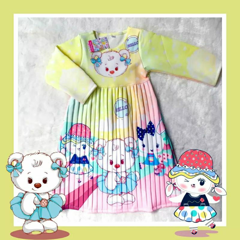 DRESS ANAK PEREMPUAN / GAMIS PLISKET ANAK BAHAN SCUBA PREMIUM IMPORT / MOTIF PRINTED KARAKTER / FULL