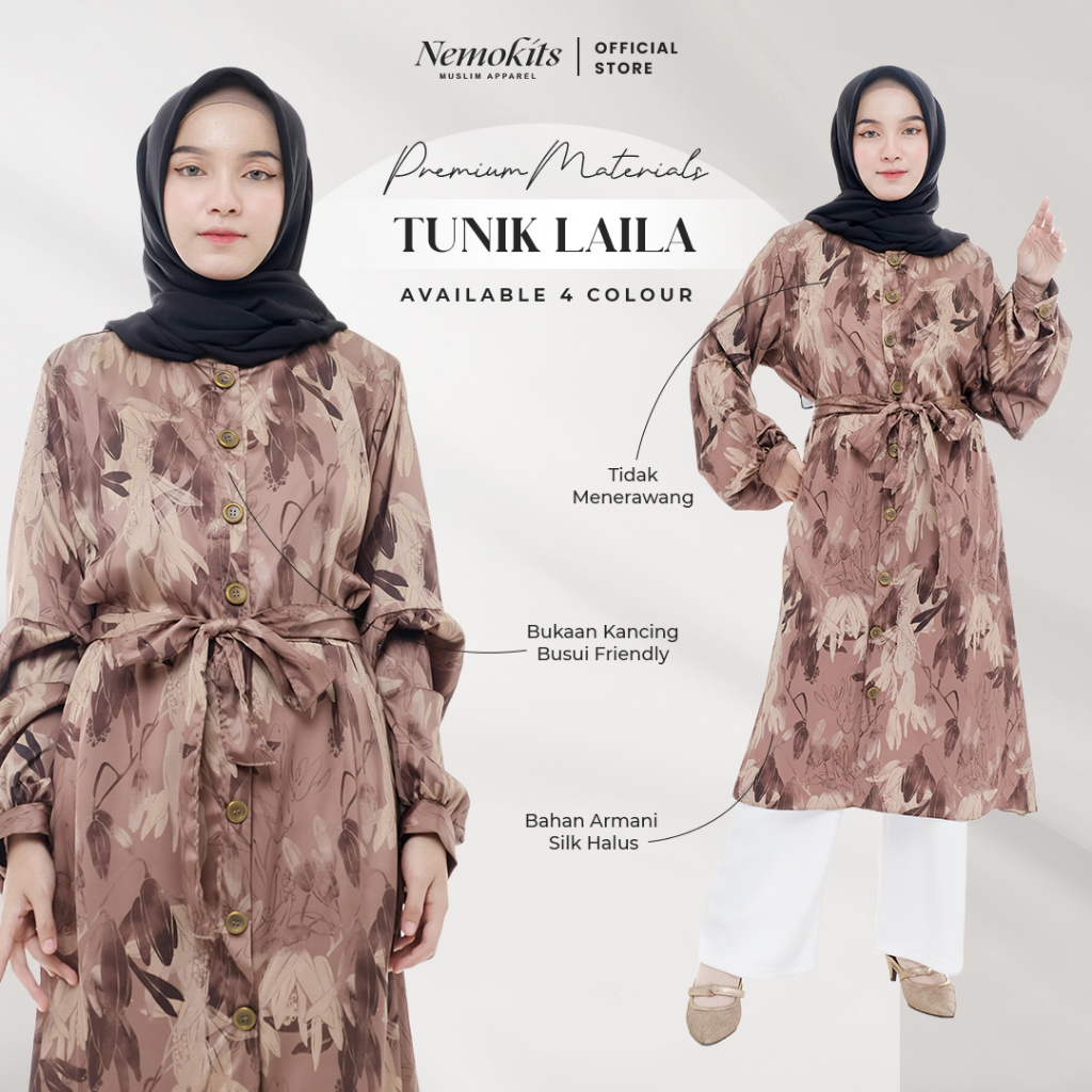 NEMOKITS Tunik Laila - Tunik Motif Bunga Armani Silk Premium Maxi Dress Busui Friendly Pakaian Musli
