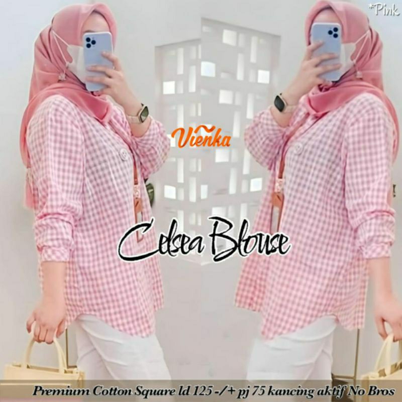 Celsea blouse katun kotak kotak jumbo Ld 125 xxxl