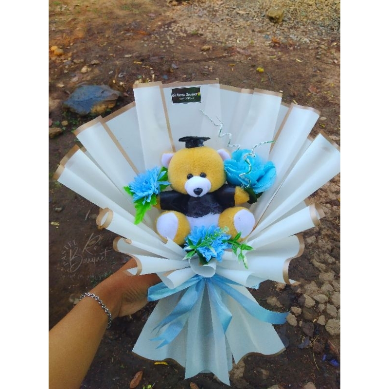 Buket boneka +Bunga (Special for your gift)/buket bunga/buket uang/buket bunga palsu/buket wisuda /b