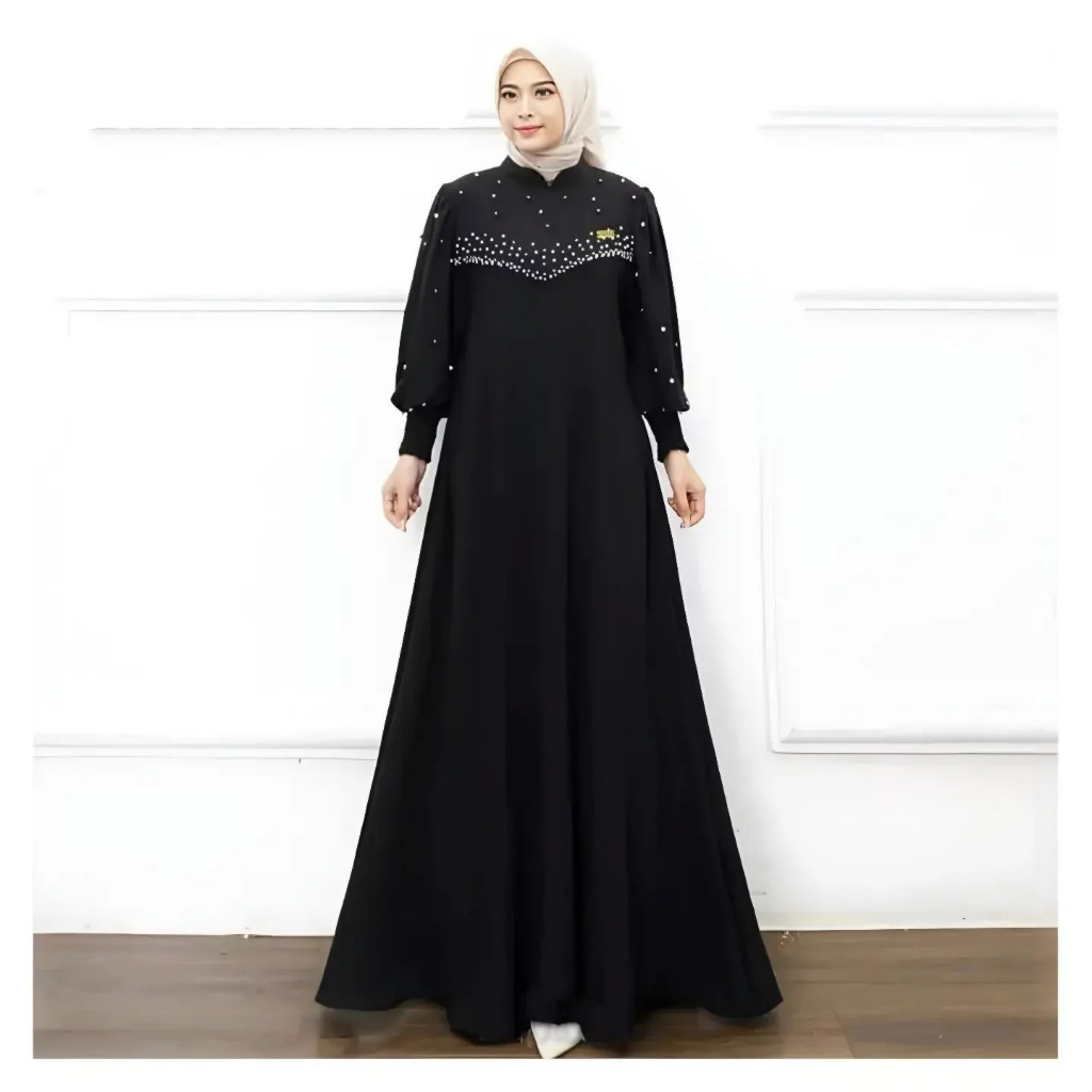 Viera Dress // Gamis Cringkle Airflow Mix Mutiara Payet Cantik Lengan Balon Busui Friendly Model Mayung All Size  M L XL Warna Sage Premium // Gamis Lebaran Jumbo Terbaru 2024 // Gamis Pesta Mewah Elegant Kekinian // Gamis Kondangan Fashion Wanita Muslim