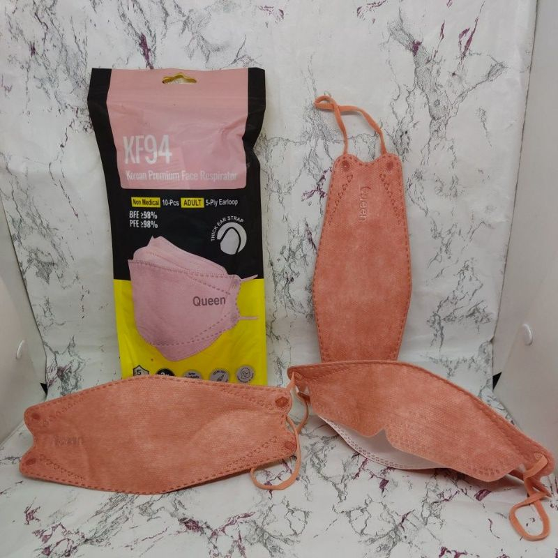 Masker Kf94 QueenMask Warna Salem ShrimpRed Delicate Powder Isi 10 Pcs Earloop