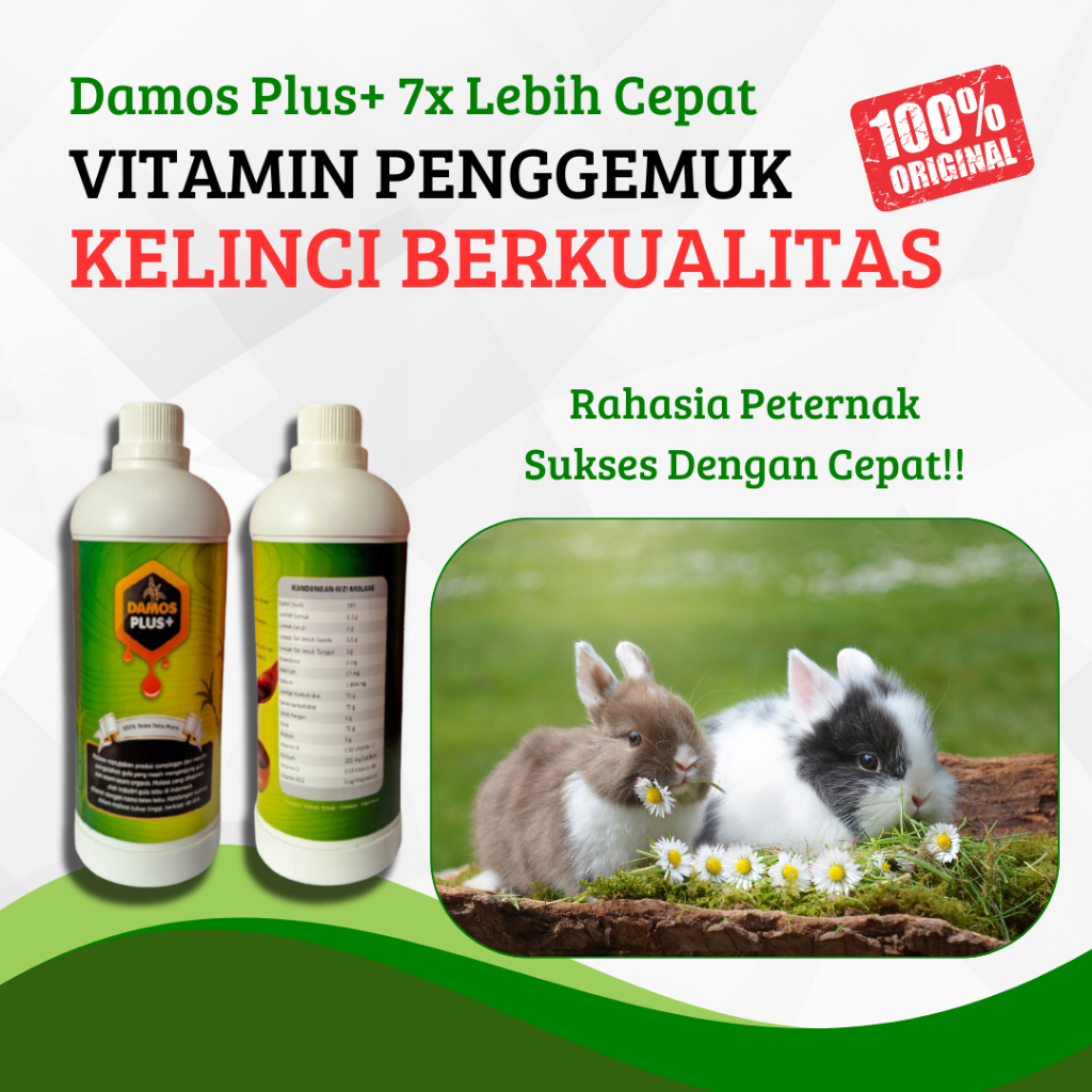 Damos Plus Kelinci Penggemuk Vitamin Super Penambah Nafsu Makan Obat Cacing Kelinci Cair Terbaik Mol
