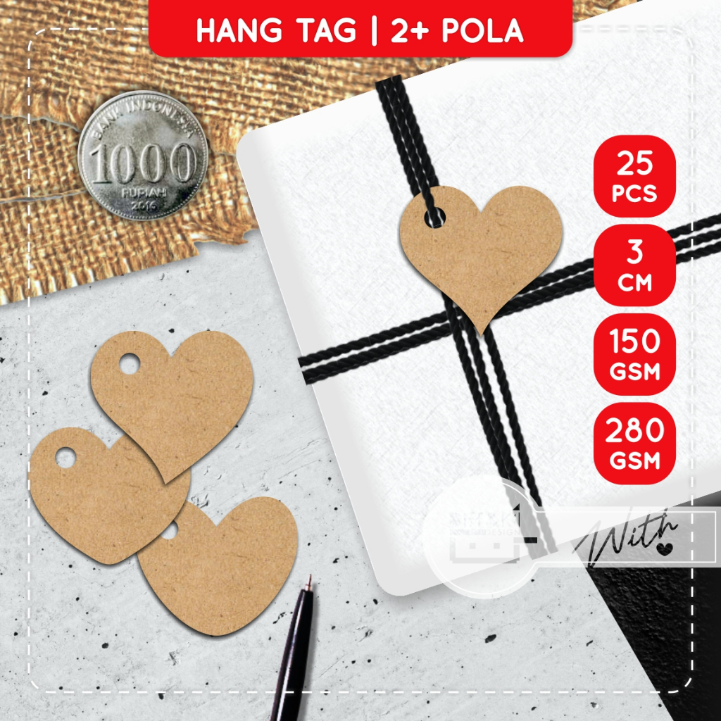 

(3cm) Label Hang Tag Polos Hati Love Heart Kecil Kraft Rustic Vintage Coklat Hampers Kado Hadiah Packaging Kreasi Kerajinan