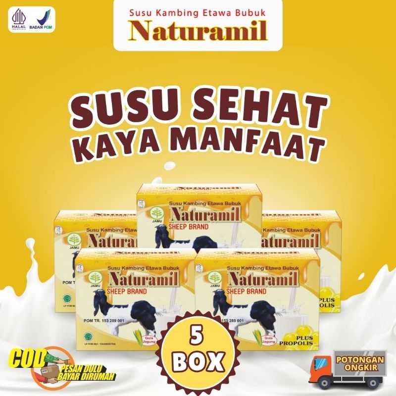 

5 BOX NATURAMIL SUSU KAMBING ETAWA BUBUK ORIGINAL MURAH ATASI NYERI LUTUT TULANG SENDI ASAM URAT BATUK MENAHUN ASMA PARU-PARU