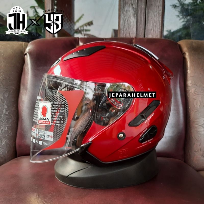 Helm Half Face KYT Galaxy Flat R Solid Polos Double Visor Red Merah Maroon Glossy | KYT Galaxy Flat 