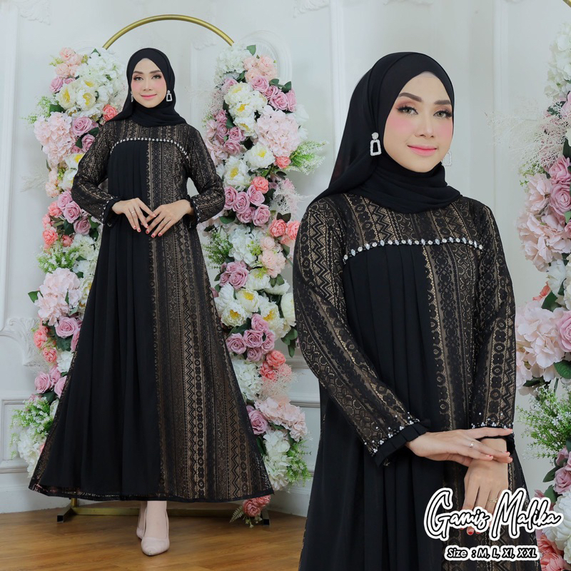 Gamis Malika Import Bahan Ceruty Full Furing Hyget Premium / Gamis Pesta Kondangan / Gamis Mewah / G