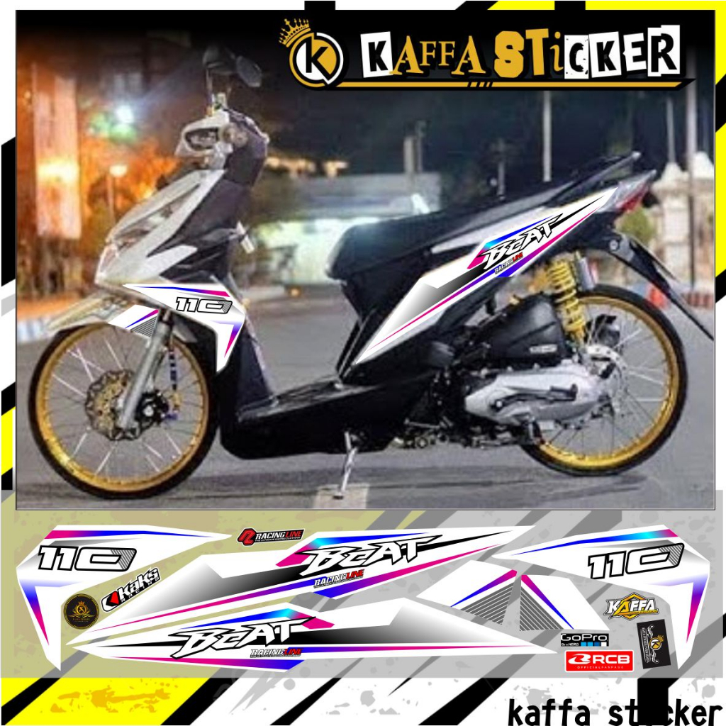Stiker Beat Esp Beat Street Striping Variasi Beat Fi New List Polet Putih Rainbow