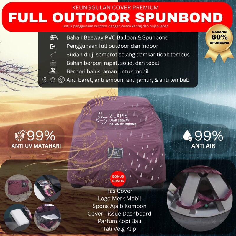 D'COVERIN type FULL OUTDOOR SPUNBOND tahan hujan 99% & anti uv matahari 95% dengan keunggulan bagian
