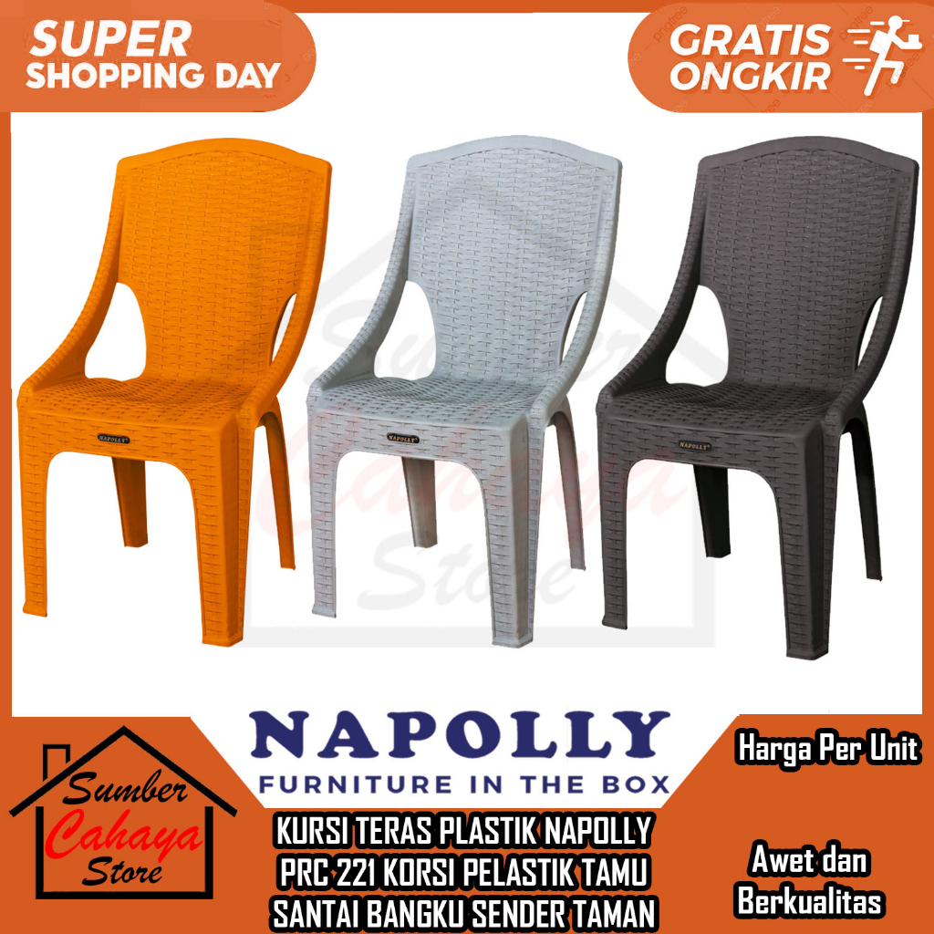 KURSI NAPOLLY PRC 221 RA C KORSI SENDER PLASTIK MAKAN TAMU BANGKU SANDAR TAMAN TENDA TUMPUK TERAS SU