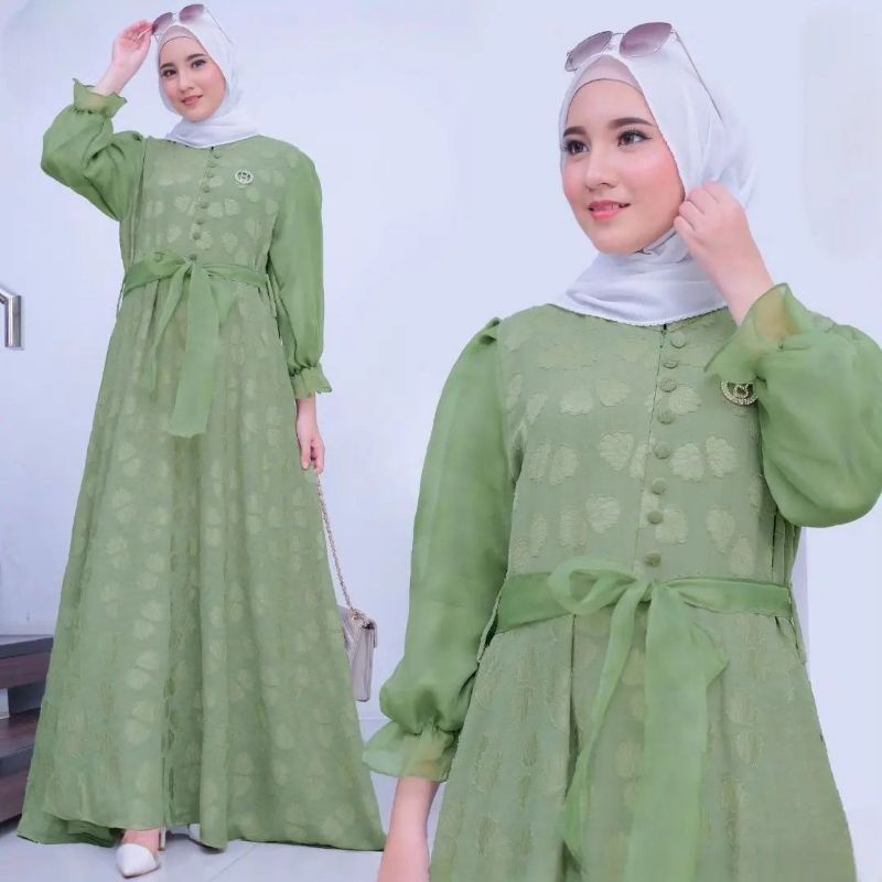 Gamis Tile DotFull Puring Ratna Dress Gamis Kondangan Tille Mix Organza Gamis Pesta Busui Friendly G