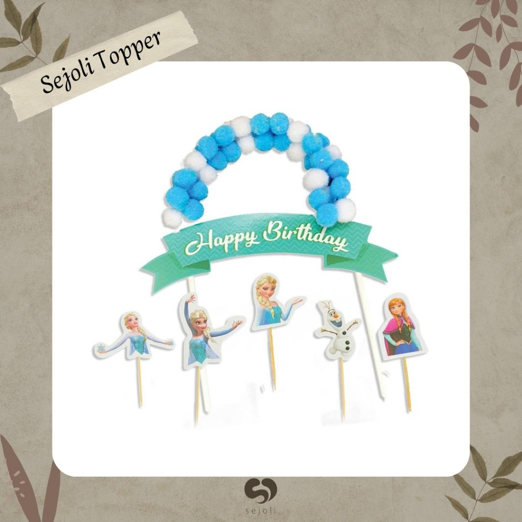 Hiasan Kue / Cake Topper / Topper Kertas Pom - Pom Karakter Kartun Anak Perempuan