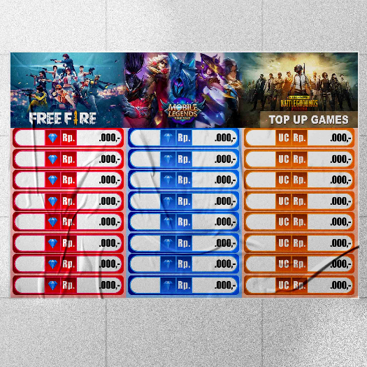 POSTER / STIKER TOP UP GAMES FREE FIRE MOBILE LEGENDS PUBG