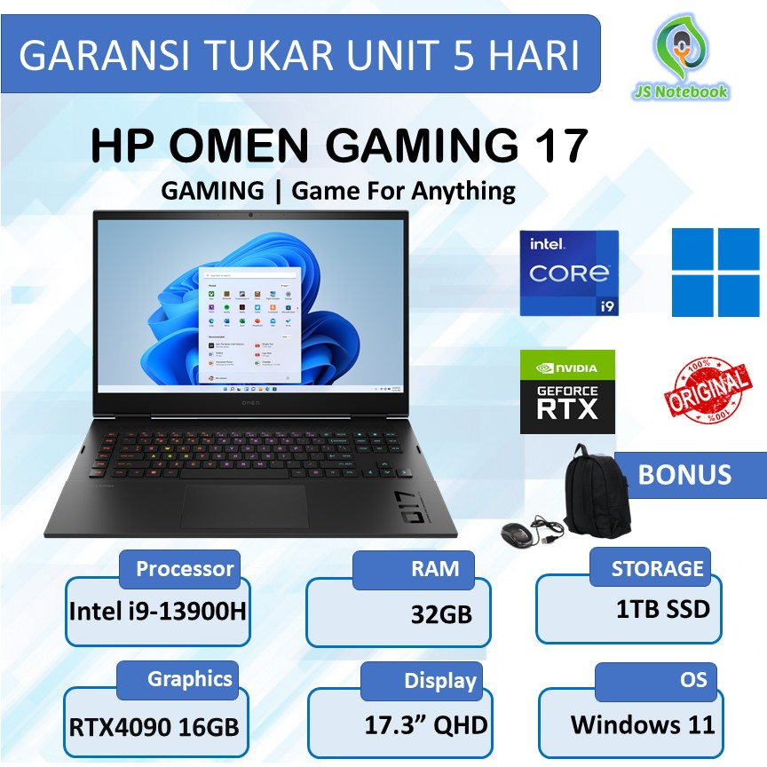 HP OMEN GAMING 17 RTX4090 16GB i9-13900HX 32GB 1TB SSD WIN11 17.3" QHD
