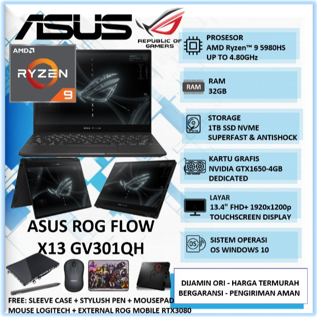 Laptop Gaming Asus ROG Flow X13 Ryzen 9 5980HS 32GB 1TB SSD 13" Touchscreen