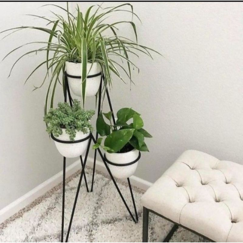 POT BUNGA BESI TEBAL BESAR / Standing Pot 3in1 / POT DUDUK 3 LUBANG / STANDING POT BESI MENARA /RAK 