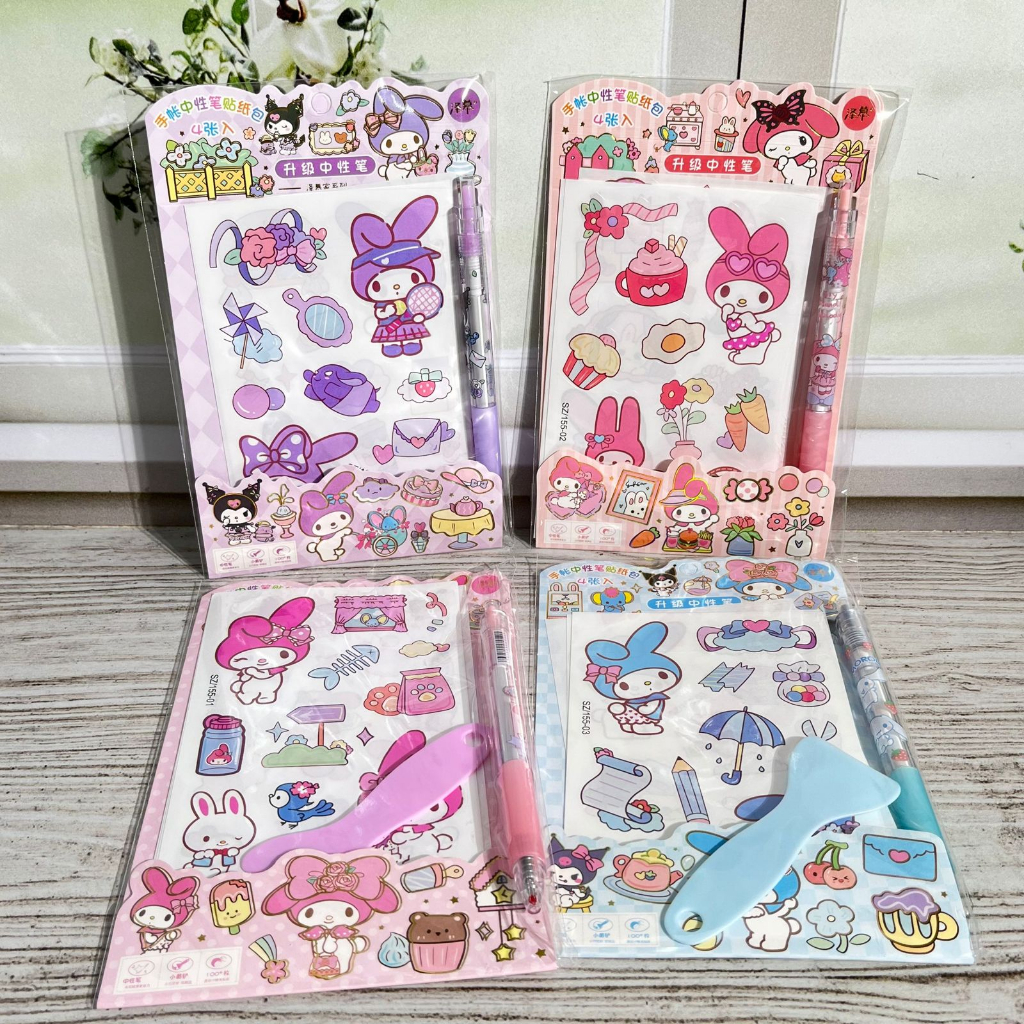 

Sticker Set SANRIO isi 4 lbr Stiker+Pen+Perata Stiker cute unik SZ-155 / Paket Stiker Sanrio + Free Pen dan Perata ready 3 Warna Favorit Anak Kualitas Terbaik Harga Termurah bisa COD