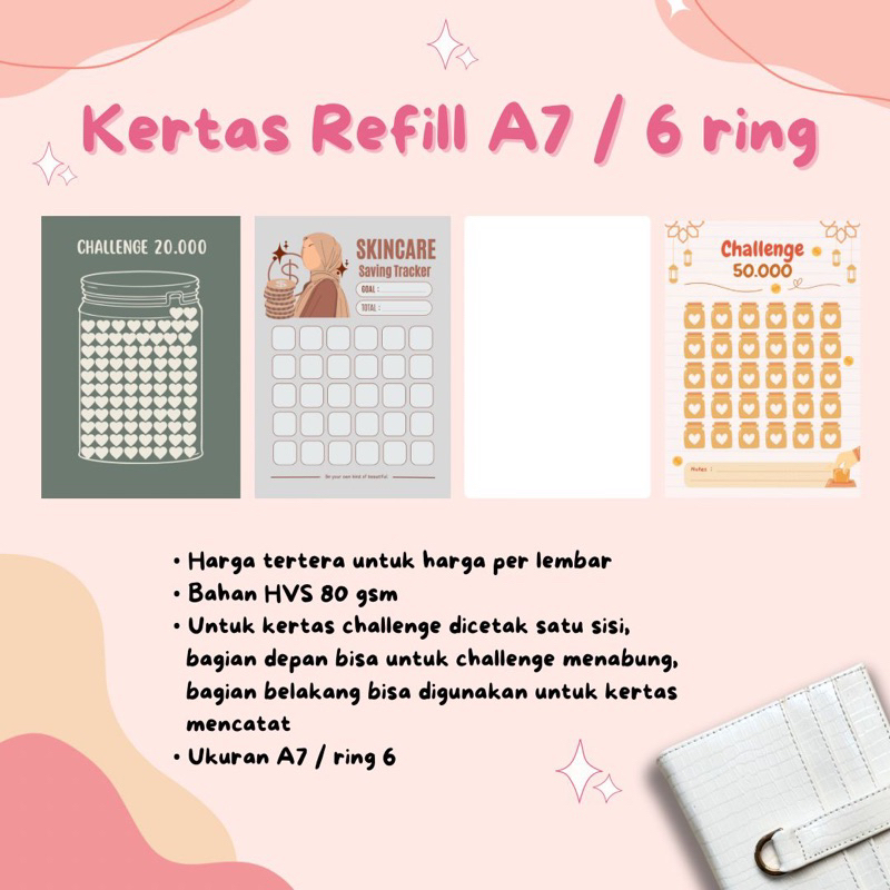 

Kertas Refill Binder Budgeting Challange Planner A7/6Holes