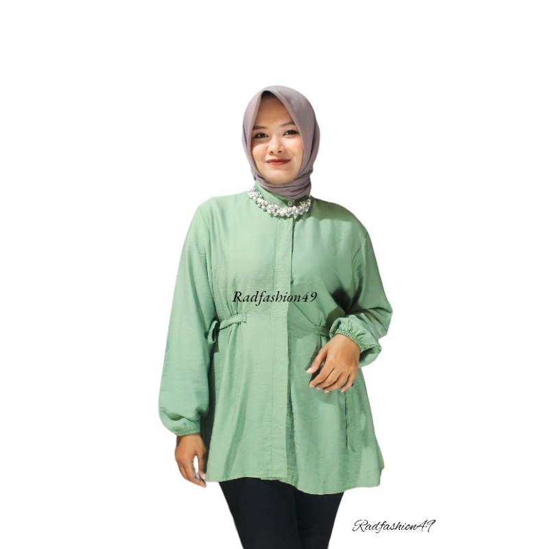 DELISA TUNIK LINEN PREMIUM | Blouse Tunik Lengan Panjang Tali samping