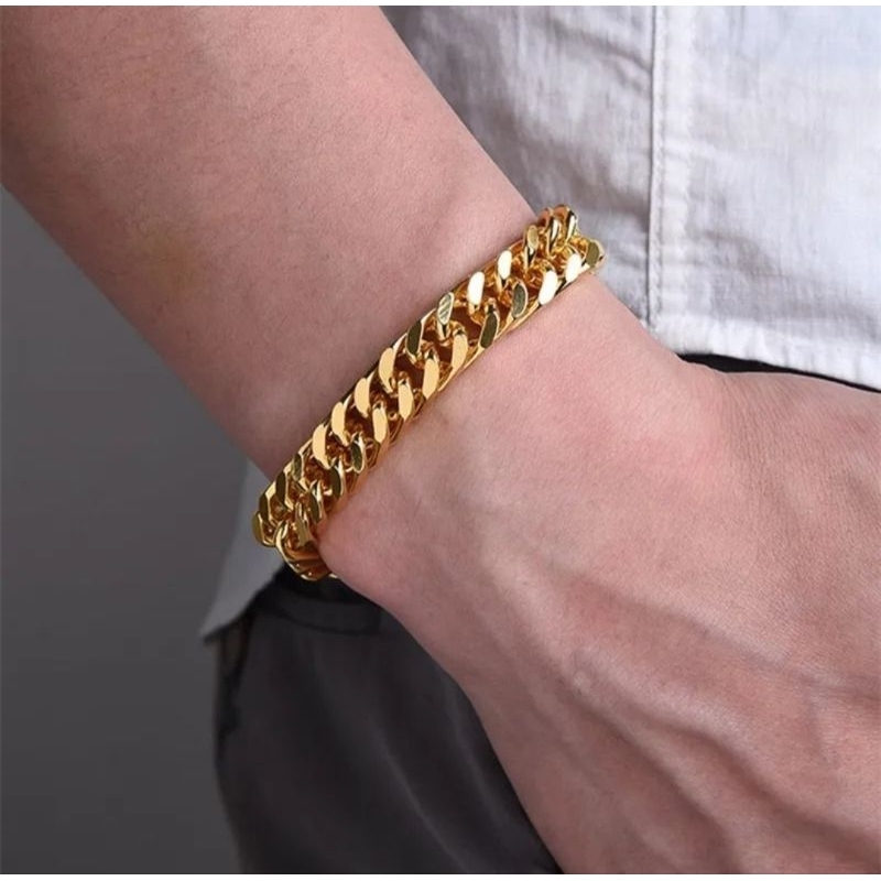 [Bayar Di Tempat] Gelang Pria Rantai Titanium Asli Original Warna Gold