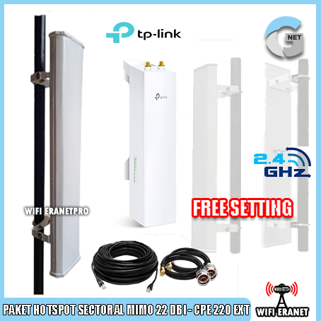 PAKET HOTSPOT WIFI SECTORAL MIMO 22 DBi 2,4 GHz - CPE 220 EXT