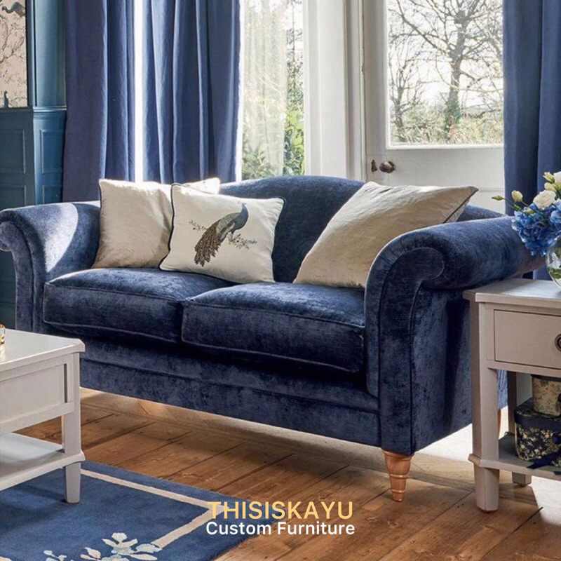 SOFA TAMU MEWAH KIKINIAN GAYA SKANDINAVIA | SOFA TAMU CANTIK RUMAH MINIMALIS | SOFA BIRU AMERIKA KLA